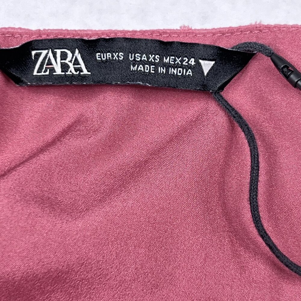 Zara Mauve Swiss Dot Surplice Tiered Ruffle Mini Dress Size‎ XS - Picture 7 of 9